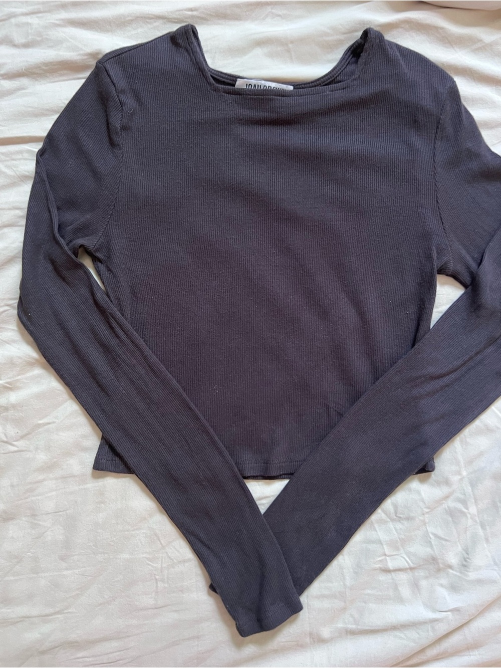 Joah Brown Long Sleeve Ribbed Crewneck Top — Charcoal Gray